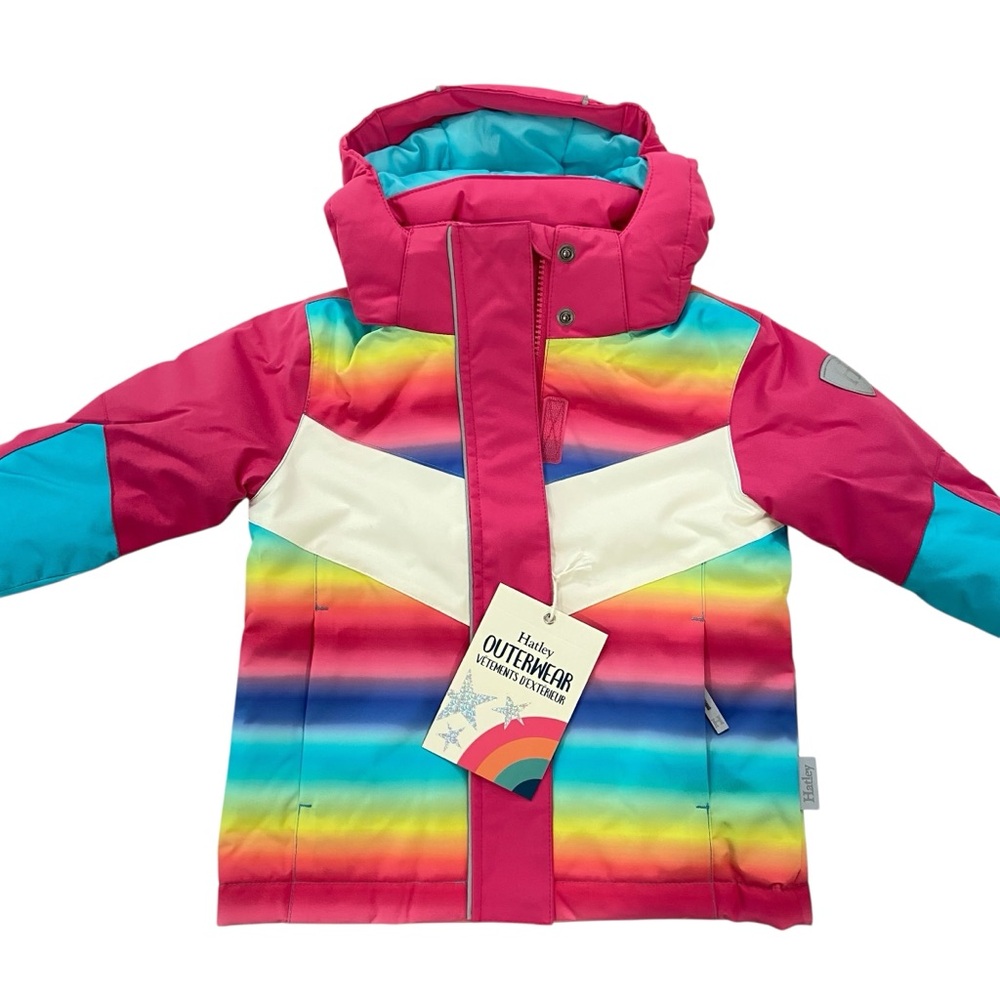 NWT Hatley winter ski jacket pink blue yellow detachable hood machine washable 2